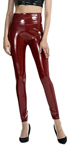 Generic Schwarze Leder Leggings Damen Kunstleder Leggings High Waist Lederhose Glänzende-Leggings Skinny Lack Leggings Lederimitat Hose Elegante Stretch Hose Pu-Leder-Leggings Lederoptik Hosen