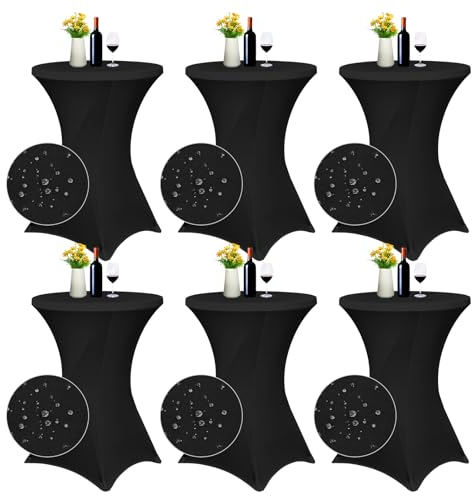6er-Set wasserfest Stretch Stehtisch Husse für Bistrotisch Ø 80-85 cm Verstärkung im Fußbereich，Stretch-Husse Schwarz Hussen für Stehtische und Bistrotische ,Hochzeit, Cocktailparty, Bankett, Schwarz