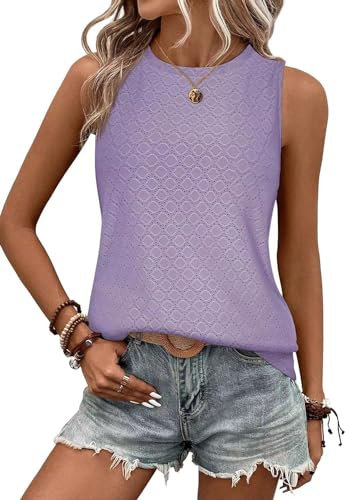EIRUKON Canotta Donna Elegante Estate Estiva Tank Top Senza Maniche con Scollo Rotondo Canottiera Moda Stampe Camicette Casual T-Shirt,Viola,XL