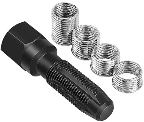 ANBOO Ensemble de 5 Outils de réparation de Filetage de Bougies d'allumage M14 x 1,25, Rethreading Bougie, Kit de refiletage de Culasse 4 Inserts
