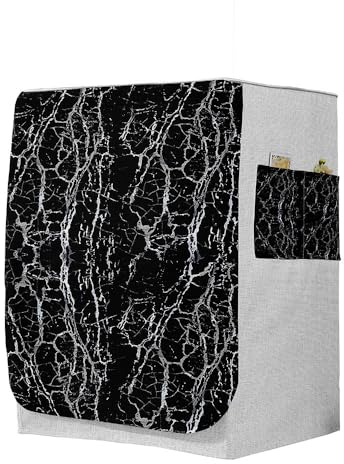 Odot Housse pour Machine à Laver Couverture Lave-Linge Anti-poussière Couverture Tumble Protection pour Face Avant de Machine à Laver et Sèche-Linge (marbre Noir argenté,M-capacité 8-10 kg)