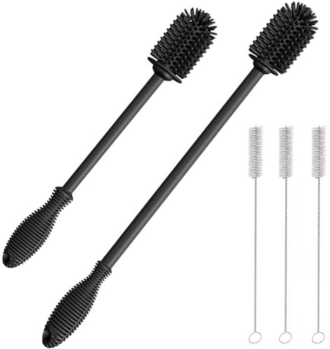 YEibi Pack de 2 Cepillos Limpiadores de Botellas (25y39cm) + Cepillo Paja | Limpia Biberones, Cepillo Limpiador de Botellas de Cristal, Cepillo de Silicona para Botellas, Limpiador de Florero