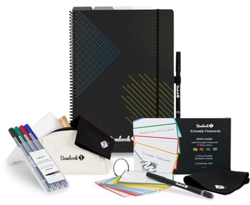 BAMBOOK Starter-Set - All-in-One wiederverwendbares Notizbuch (A4), A4-Registerkarten, Flashcards Deluxe-Set, Reinigungsset & Stifteset