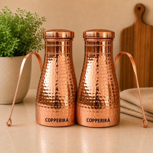 Copperika Pure Bedroom Jar/Pot Kupfer-Wasserflasche (1 Liter, 1000 ml, 2 Stück) Original mit ayurvedischen und anderen gesundheitlichen Vorteilen, BPA-frei, schwere Verarbeitung, für Zuhause, Büro