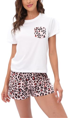HENGERTOP Pijama Mujer a Pijamas para Mujer Corto de Impreso Conjunto de Pijama Mujer de 2 Piezas Ropa de Dormir para Casa Casual Suave y Comodo