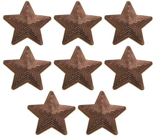 sourcing map 8 Pieces Large Iron on Patches Star Sequin Iron on Applique Embroidered Patches Brown Bling Appliques for Clothes DIY Crafts Bag Pants
