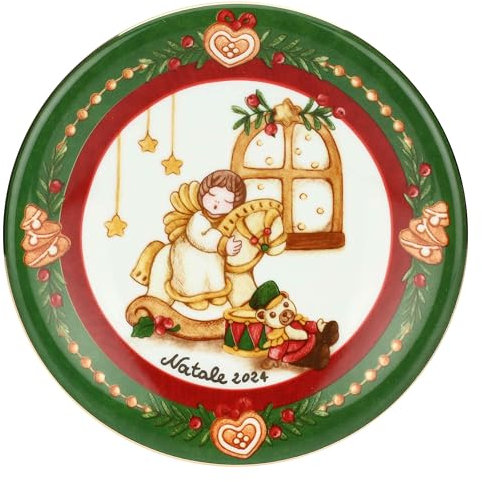 THUN, Plato de postre de porcelana, colección sorpresas de Navidad, plato de postre edición limitada 2024 de colección, idea de regalo para Navidad, diámetro de 19,3 cm
