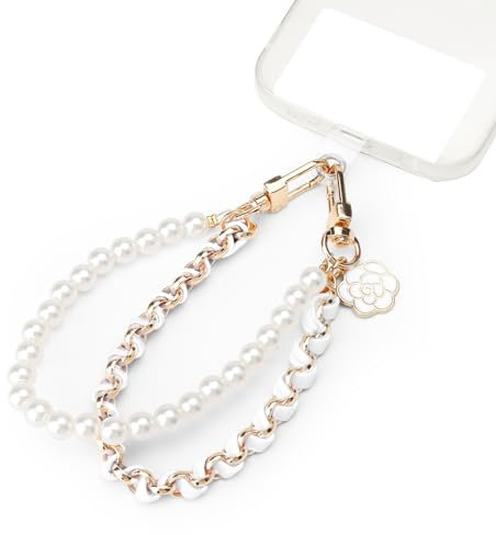 DAWRIS Pearl Beaded Phone Strap Wrist Strap, Anti Theft Phone Chain Strap, 26cm, White, Classic Style