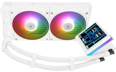 TR Grand Vision 240 ARGB Enfriador líquido para CPU todo en uno blanco, pantalla LCD IPS con resolución 480 x 480, para AM4/AM5/LGA1851/1700, pantalla LCD de 3,4 pulgadas absorbente de imanes para