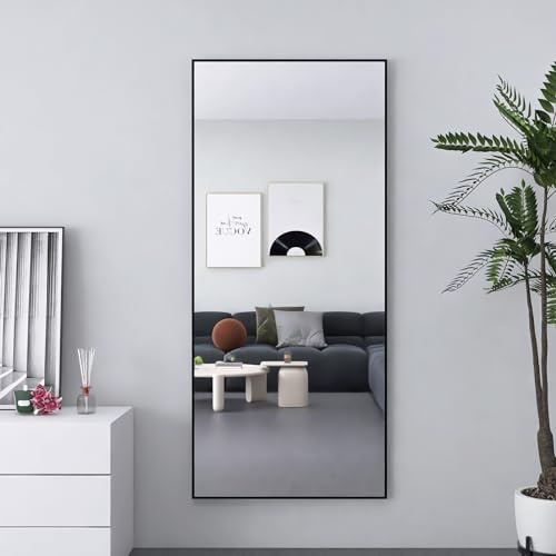 FOERPL Miroir Rectangulaire 180 x 80 cm, Miroir Mural et sur Pied, Intégral pour Chambre, Entrée et Vanité (Noir)