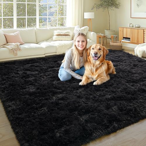 BSGIFT Hochflor Teppich 200x300 Schwarz, Shaggy Wohnzimmer Teppich Flauschig Langflor Wohnzimmerteppich High-Pile Carpet rutschfest, Modern Extra Groß Teppiche für Schlafzimmer Kinderzimmer