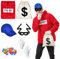 Joellfuner Tank Cracker Bandits Costume pour Homme, Costume de Voleur à Capuche, Costume de Voleur de Banque avec Casquette, Gants et Sac à Cordon, Costume de Carnaval pour Homme (167, XL)