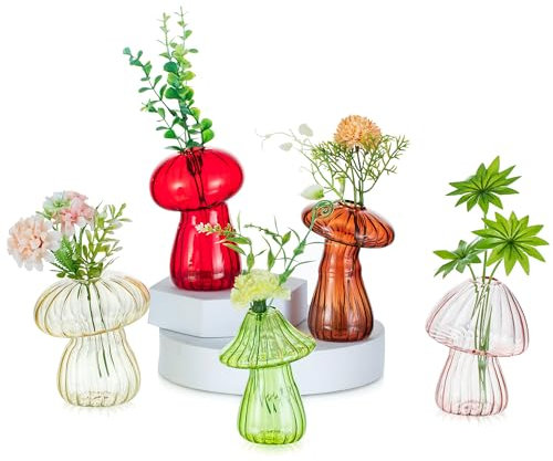 Glasseam Pilz Vase Propagation Station: Kleine Vasen Deko für Home Wohnzimmer Schlafzimmer Tischdeko Fensterdeko - Glas Blumenvase Modern Bunt Glasvasen Set für Pflanzen Blumen Hydrokultur Hydroponik