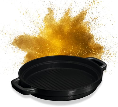 CHEF CUISINE Gusseiserne Steakpfanne Ø 26 cm, Backofenfest, Induktion, mit Grill-Rillen für fettarmes braten, Hitzebeständig bis 350° C, auch auf dem Grill verwendbar
