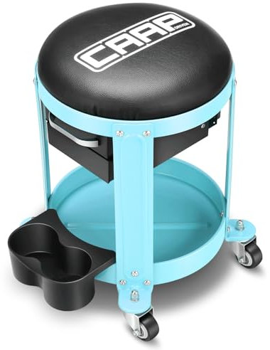 CAAP DRIVEN CAAP-TOLS-RMS-B-TB Werkstatt-Rollsitz, runder Creeper Hocker mit gepolstertem Kissen, Werkzeugschublade und Doppeldosenhaltern, max. Tragkraft 136 kg