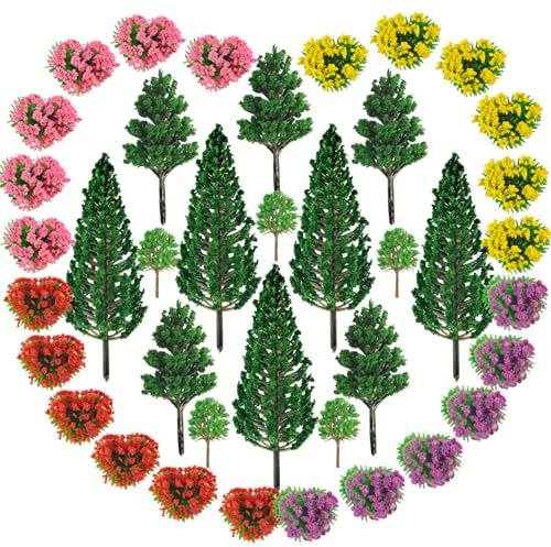 Lot de 39 Arbres Miniatures de Fleurs Modèle Mixte Arbre Maquette pour Le Bricolage de Paysages Miniatures de Décors de bac à Sable et de Construction Arbre Vert de Scènes de Trains Miniatures