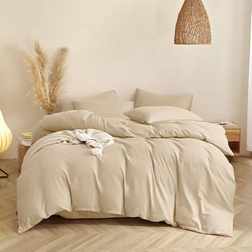 Covebett Bettwäsche Baumwolle 135x200 Beige Creme Taupe Uni Einfarbig Weich Renforce Baumwollbettwäsche 135x200 2 Teilig ÖKO-TEX Einzelbett Bettbezug und Kissenbezug 40x80cm mit Reißverschluss