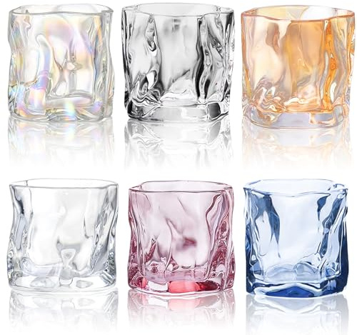 Lot de 6 verres à whisky, 200 ml, design coloré, verres à paroi épaisse pour whisky, rhum, cocktails – Idée cadeau pour homme, anniversaire, fête des pères, bar et maison