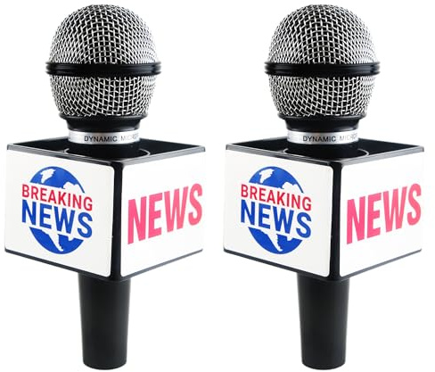 Puteraya 2 Pcs Fake News Microphone News Anchor Prop Toy Mini Black Wireless Microphone for Adult Kids Journalist Halloween Costume Cosplay
