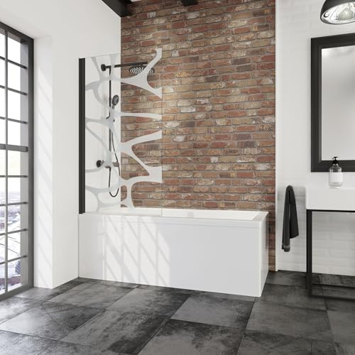 Schulte Duschwand Mattschwarz, 80 x 140 cm, 5 mm Sicherheits-Glas Wave, Duschabtrennung für Badewanne D1650-F-68-2740