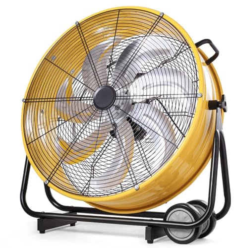 Fan di pavimenti industriali, ventilatore a 3 velocità ad alta velocità con 7 lame, vellone grande in metallo di alta velocità da 20 pollici con 180 ° per garage, magazzino, patios