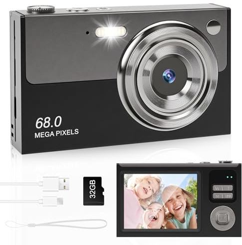 Digitalkamera Fotokamera FHD 1080P 68MP Fotoapparat mit 32G Karte 2.8 LCD Bildschirm16X Digitalzoom Digital Kamera mit Batterie Tragbare Einfache Digitalkamera für Kinder Student Teenager Anfänger