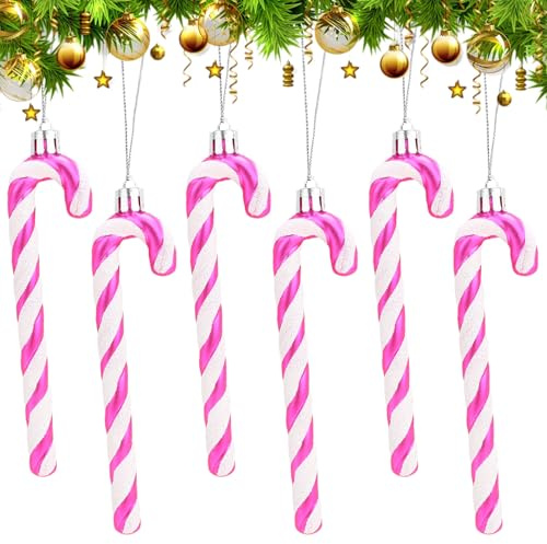 Zuckerstangen Weihnachtsbaum, 6 Stück Weihnachtsbaumschmuck Zuckerstangens, Zuckerstangen Anhänger Weihnachten Deko, Candy Cane Christmas für DIY Weihnachtsbäume, Weihnachtskranz, Basteln (Rosafarben)