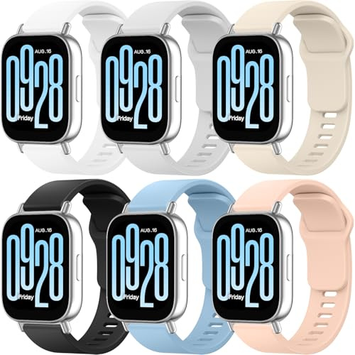 Vancle 6 Piezas Correas Compatible con Xiaomi Redmi Watch 5 Active/Redmi Watch 5 Lite para Mujer y Hombre, Correa de Silicona Suave, Pulseras de Repuesto Ajustable Deportiva