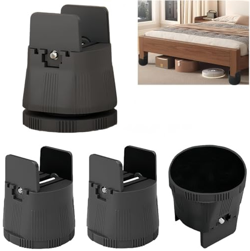XWHLXY Adjustable Bed Risers,Height 2.36-3.15 Inch,4Pcs,Black | Heavy Duty Bed Leg Extenders with Non-Slip Screw Clamps, Furniture Raise Blocks for Bed, Desk, Table