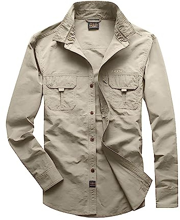 Celanisai Safari Camicia da uomo a maniche lunghe, per attività all'aria aperta, ad asciugatura rapida, protezione UV, traspirante, bottone, per il tempo libero, slim fit, per escursioni, trekking