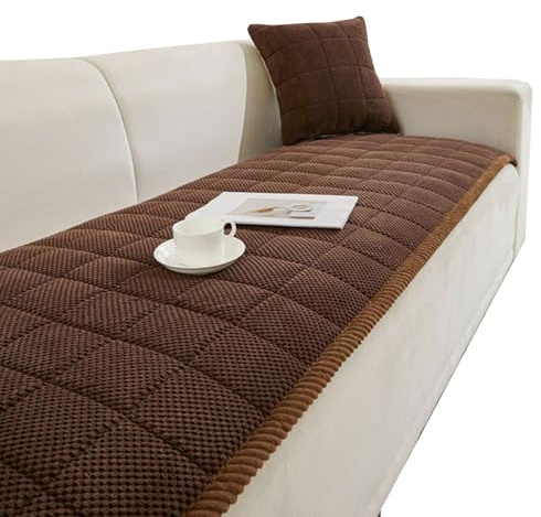 VEAI Dicke Cord-Sofabezüge für 2-/3-/4-Sitzer-Sofas – Waschbare, rutschfeste Sofa überzug mit weichem Polsterschutz, Sofaüberwürfe, Möbelschutz für das Wohnzimmer(Kaffee,50x180cm/1 Piece)