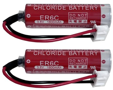HIGHAKKU Lot de 2 batteries de rechange ER6C 3,6 V compatibles avec 2 batteries ER6C AA 3,6 V 1800 mAh PLC FX FX2N-128MR FX1N F2-40BL