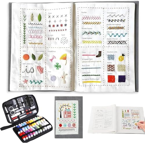 Fubsta Embroidery Stitche Book,Sticken Set Erwachsene,Stickset für Anfänger,Tragbar Sticken Buch mit Schritt-Anleitungen für 143 Stiche,mit einer Vielzahl von Mustern und Nähwerkzeugen