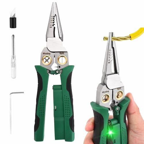Funnytek Wire Strippers Electrical, 8-in-1 Wire Cutter with Voltage Tester | Cable Stripper Tool, with Crimping, Cutting, Stripping, Voltage Detector, Wire Stripping Pliers for Repair Tool & DIY Plyers