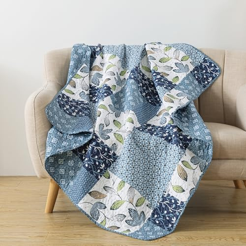 SLPR Pacific Coast Gesteppte Überwurfdecke – 127 x 152,4 cm | Blau und Weiß | Schoßdecke für Couch und Bett