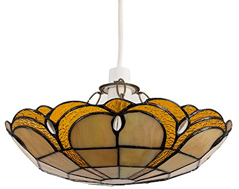 Tiffany Style Amber Jewelled Glass Uplighter Design Ceiling Pendant Light Shade