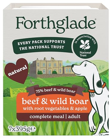 Forthglade Wet Dog Food, National Trust (7 x 395g Trays) - Grain Free & Hypoallergenic Dog Food, Adult 1 Year+ with Beef & Wild Boar, Stomach Sensitive Meals with Natural Ingredients