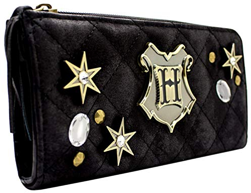 Hogwarts Harry Potter Gestepptes Metall Emblem und Sterne Portemonnaie Clutch Münzfach & Kartenhalter, Schwarz