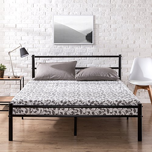 Zinus Geraldine King size Bed frame - Bed 150x200 cm - 28cm Height with Underbed storage - Metal Platform Bed frame with Headboard and Footboard - Black