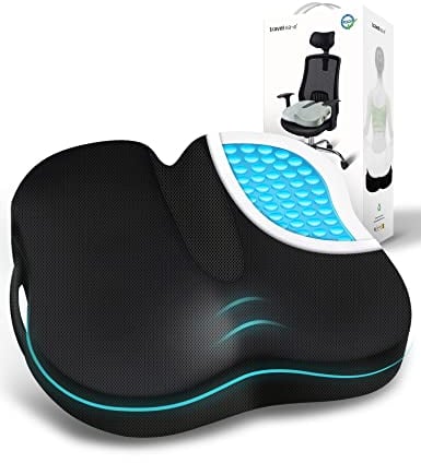 Travel Ease Ergonomisches Sitzkissen, Premium Gel Memory-Schaum Sitzpolster mit Rutschfester Basis für langes Sitzen, Hüftstützkissen für Bürostuhl, Autositz, Gaming-Stuhl (Schwarz)