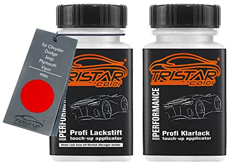 TRISTARcolor Autolack Lackstift für Chrysler/Dodge/Jeep/Viper PRN Red +1K | für Chrysler / Dodge / Jeep / Plymouth / Viper, Set aus Basislack + Klarlack, Lackfläschchen mit Pinsel, je 50ml