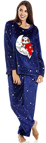 Camille Womens Supersoft Warm Fleece Character Pyjama Sets 10-12 Sloth