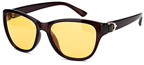 LVIOE Nachtsichtbrille Damen mit polarisierten gelben Gläsern Anti Glare Nachtsichtbrille für Regen/Nebel/Bewölkt UV-Schutz