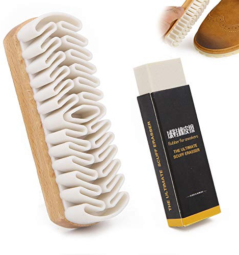 Schuhreinigungsbürste aus Veloursleder, matt, Dekontaminationsbürste mit Reinigungsgummi für Schuhe und Kleidung aus Chamois
