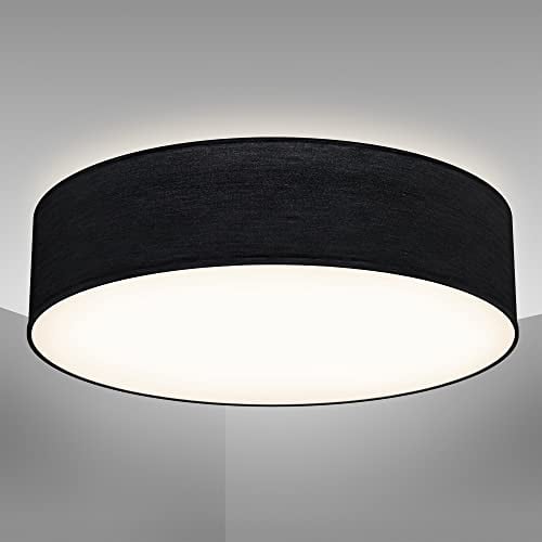 B.K.Licht - Deckenlampe mit Lampenschirm aus Stoff, E27 Fassung, max. 40 Watt, Deckenleuchte, Lampe, Wohnzimmerlampe, Schlafzimmerlampe, Küchenlampe, Deckenbeleuchtung, 38x10 cm, Schwarz