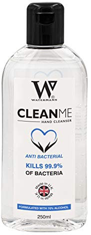 Watermans Hand Sanitiser, None Sticky 70% Alcohol Hand Gel 250ml - Effective Against 99.9% of Viruses and Bacteria, Cleans, Cares and Protects.