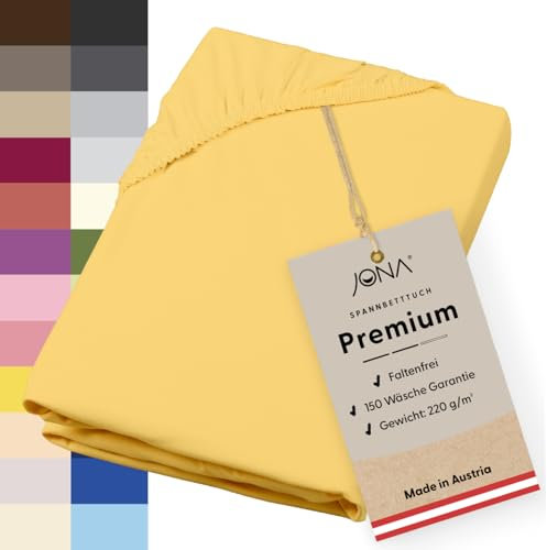 JONA SLEEP® Premium Spannbettlaken (180-200 x 200 cm) Jersey Baumwolle Citrone - 220 g/m² - ÖKO-TEX 100 zertifziert - Made in Austria
