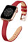 SUNFWR Compatible with Apple Watch Strap 38mm 40mm 41mm,Genuine Leather Strap Replacement,Slim&Thin Wristband for iwatch Series 7/6/5/4/3/2/1,SE(38mm 40mm 41mm,Red&Rosegold)