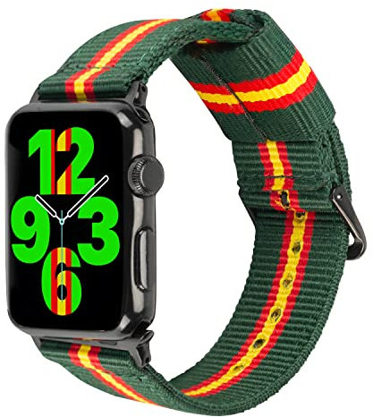 ESTUYOYA Correa España compatible con Apple Watch 49mm 46mm 45mm 44mm, (42mm-Serie 1-3) Pulsera Nylon Verde Bandera Española Deportiva para iWatch Series 10 9 8 7 6 5 4 3 2 1 SE Ultra 2 - Greenline