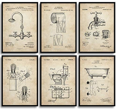 MONOKO MONOKO Poster Badezimmerbilder, stilvolle Wandbilder Toilette, WC, 6er-Set, ohne Rahmen, Set WC, Patent, Vintage, 6 x A4 21 x 29,7 cm